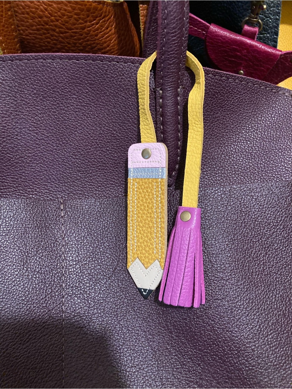 Portland Leather Colorblock Pencil Tassel Bag Charm in Yellow and Pink